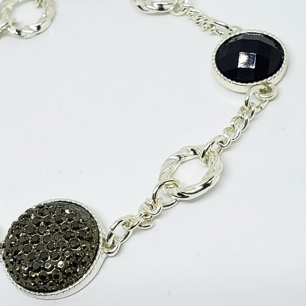 Vintage Avon NR Hematite Black Stones Silver Twist Chain Bracelet - Picture 5 of 12